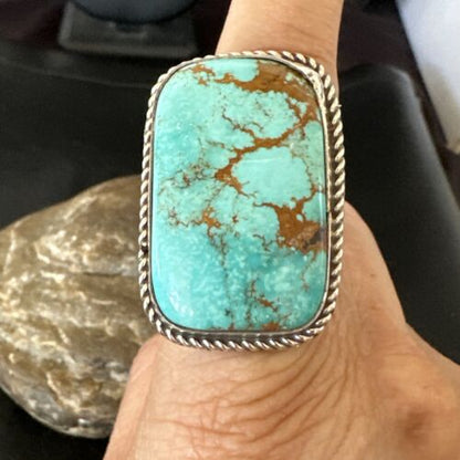 Men's Blue Turquoise #8 Navajo Ring | Sterling Silver | Sz 12 | Authentic Native American Handmade | 16641
