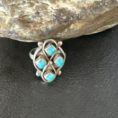 Navajo Blue Kingman Turquoise Cluster Ring | Authentic Native American Sterling Silver | Multi-Stone | Sz 5 | 15357
