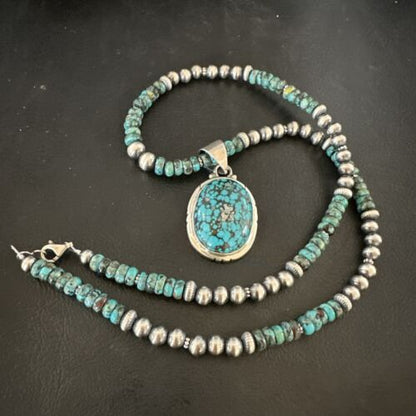 Navajo Men's Blue Spiderweb Turquoise Pendant Necklace | Sterling Silver | 17081