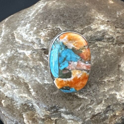 Navajo Turquoise Spiny Oyster Ring | Sterling Silver | Sz 8 | Authentic Native American Handmade | 16620