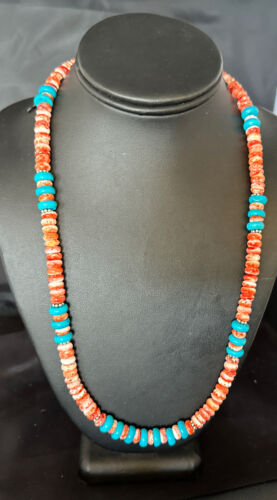 Women's Turquoise Spiny Oyster Necklace | Navajo Pearl Sterling Silver | Authentic Native American Handmade | 22" | 15057
