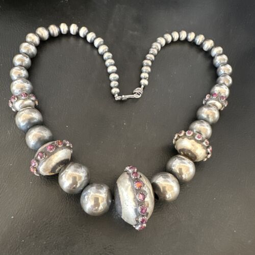 Navajo Purple Spiny Oyster Pearls Necklace | Graduated Sterling Silver | 21" | Authentic Native American Handmade | 16617