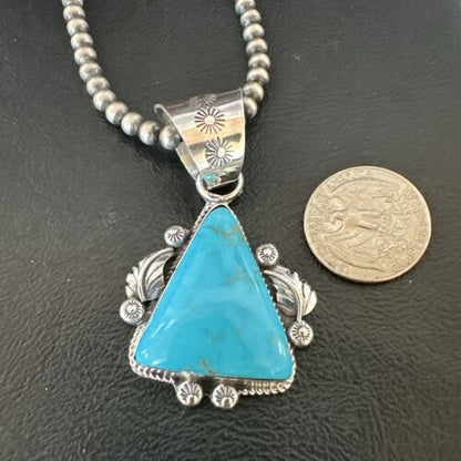 Navajo Sterling Silver Blue Kingman Turquoise Necklace Pendant | Men's Women's | 17478
