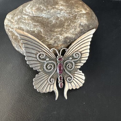 Navajo Butterfly Purple Spiny Oyster Pin Pendant | Sterling Silver | Authentic Native American Handmade | 15233