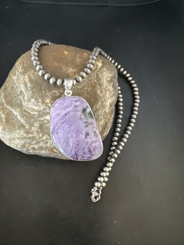 Navajo Pearls Purple Sugilite Pendant Necklace | Sterling Silver Beads | Authentic Native American Handmade | 15511