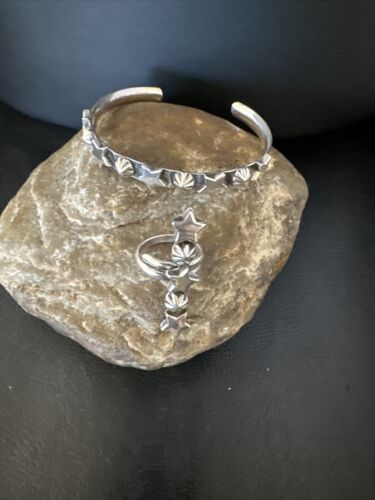 Fourth of July Navajo Stars Cuff Bracelet and Ring Set | Sterling Silver | Authentic Native American Handmade | 15339