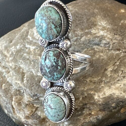 Navajo Blue Spiderweb Turquoise Multi-Stone Ring | Authentic Native American Sterling Silver | Sz 10 | 16709