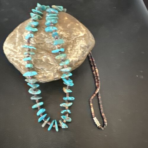 Navajo Kingman Turquoise Shell Necklace | Sterling Silver | 28" | Authentic Native American Handmade | 17398