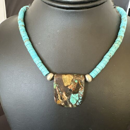 Navajo SpiderWeb Turquoise Heishi Pearls Necklace | Sterling Silver | 20" | Authentic Native American Handmade | 17093