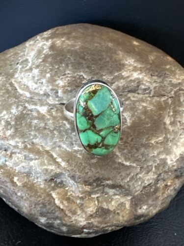 Navajo Green Mojave Turquoise Ring | Sterling Silver | Sz 7 | Authentic Native American Handmade | 15595