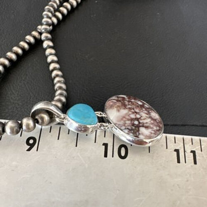 Navajo Wild Horse Blue Kingman Turquoise Necklace | Sterling Silver | Authentic Native American Handmade | 17340