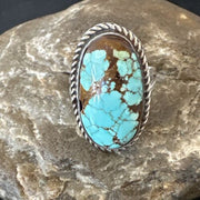 Men's & Women's Blue Turquoise #8 Navajo Ring | Sterling Silver | Sz 9.5 | Authentic Native American Handmade | 16639