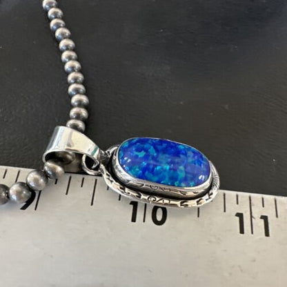 Men's Women's Blue Fire Opal Pendant | Navajo Sterling Silver | Authentic Native American Handmade | 16483