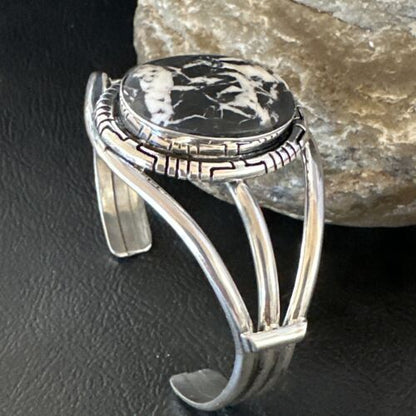 White Buffalo Turquoise Cuff Bracelet | Navajo Sterling Silver | Authentic Native American Handmade | 16250