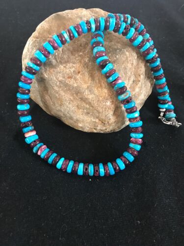 USA Navajo Indian Purple Spiny Oyster Turquoise Bead Sterling Necklace | 20" | 8032 - Masha USA