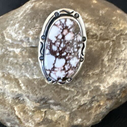 Navajo Wild Horse Turquoise Ring | Sterling Silver | Sz 7.5 | Authentic Native American Handmade | 16469