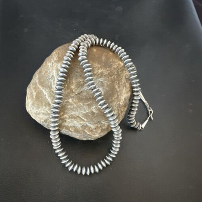 Navajo Pearl Sterling Silver Saucer Bead Necklace | Hand Strung 7mm | 20" | Authentic Native American | 60720