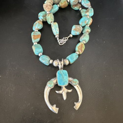 Navajo Blue Turquoise Naja Pendant Necklace | Sterling Silver | Authentic Native American Handmade | 15205