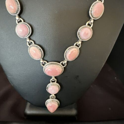 Navajo Pink Conch Lariat Necklace | Sterling Silver Pendant | 23" | Authentic Native American Jewelry | 15456