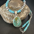Navajo Blue Spiderweb Turquoise Pendant Necklace | Sterling Silver | Authentic Native American Handmade | 16936