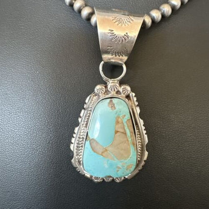 Navajo Pearls Turquoise Necklace with Royston Pendant | Sterling Silver | Authentic Native American Handmade | 17130