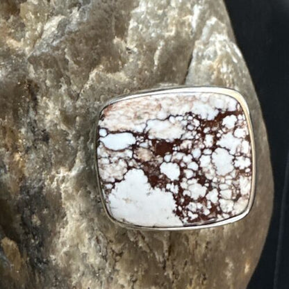 Navajo Wild Horse Turquoise Ring | Sterling Silver | Sz 8 Adjustable | Authentic Native American Handmade | 15556