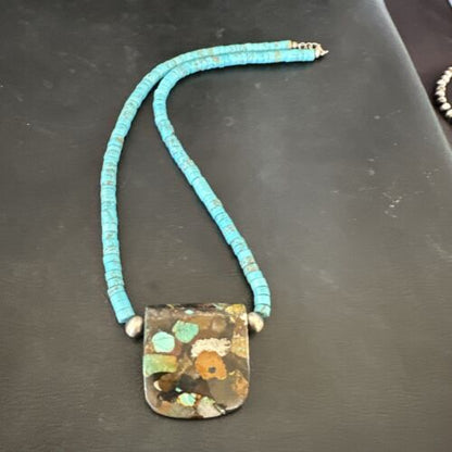 Navajo SpiderWeb Turquoise Heishi Pearls Necklace | Sterling Silver | 20" | Authentic Native American Handmade | 17089 - Masha USA