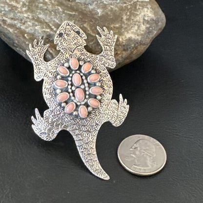 Navajo Pink Coral Horny Toad Pin | Handmade Stamped | Authentic Native American | LC 15670