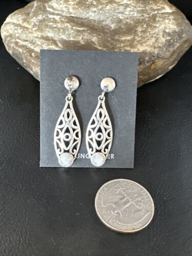 Navajo Pink Mother of Pearl Dangle Inlay Earrings | Sterling Silver | Authentic Native American Handmade | 15301
