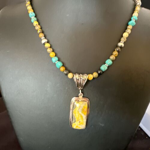 Men's BumbleBee Jasper Pendant Necklace | Navajo Pearls | Sterling Silver | Authentic Native American | 16881