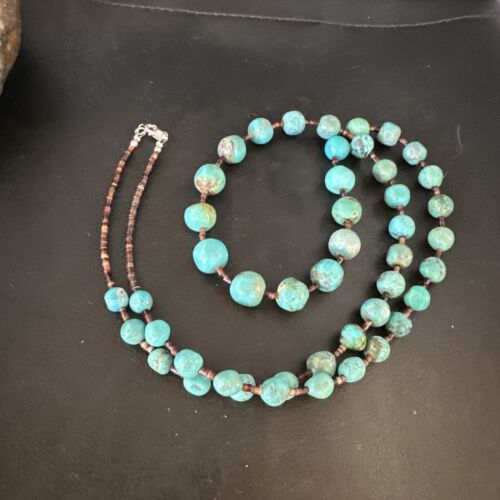 Native American Navajo Turquoise Shell Heishi Bead Necklace | Sterling Silver | 30" | 15991
