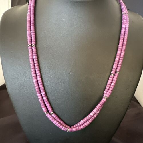 Stabilized Purple Sugilite Beads Necklace | Sterling Silver Tubes | 2-Strand | 17488
