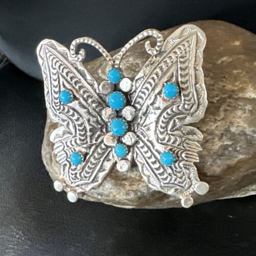 Navajo Turquoise Butterfly Ring | Authentic Native American Sterling Silver | Multi-Stone | Adjustable Women's Sz 8 | 16169