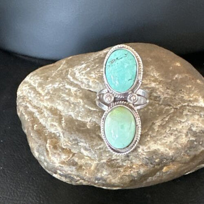 Navajo Blue Dry Creek Turquoise Multi-Stone Ring | Authentic Native American Sterling Silver | Sz 9.5 | 16738 - Masha USA