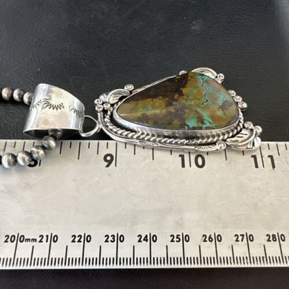 Men's Navajo Green Turquoise Pendant Necklace | Sterling Silver | Authentic Native American Handmade | 17531