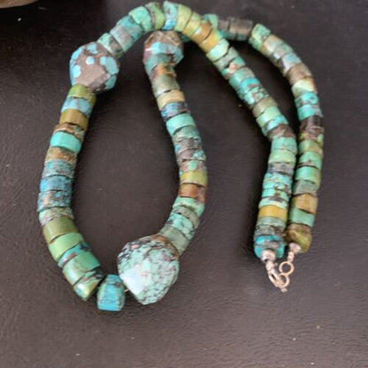 Navajo Turquoise Heishi Spiderweb Necklace | Sterling Silver | 21" | Authentic Native American Handmade | 12505