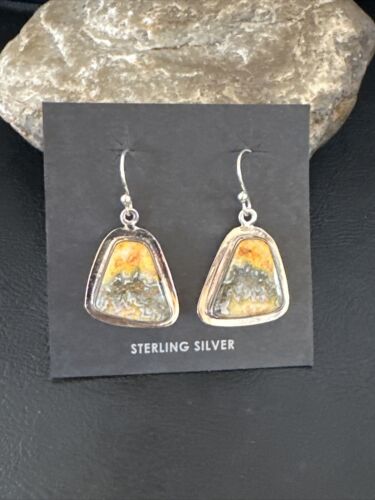 Navajo Bumblebee Jasper Earrings | Sterling Silver | Authentic Native American Handmade | 15830