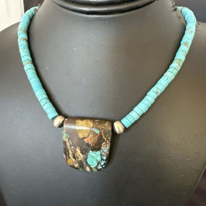 Navajo SpiderWeb Turquoise Heishi Pearls Necklace | Sterling Silver | 20" | Authentic Native American Handmade | 17093