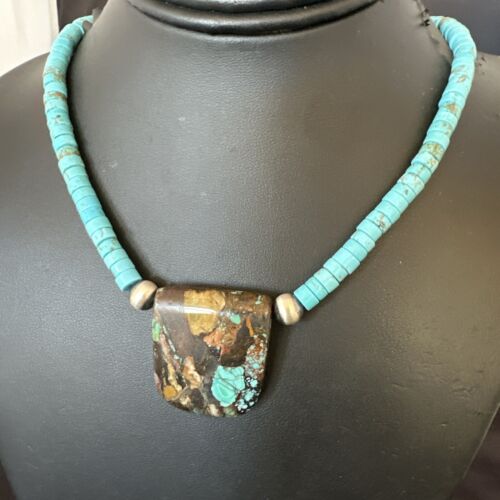 Navajo SpiderWeb Turquoise Heishi Pearls Necklace | Sterling Silver | 20" | Authentic Native American Handmade | 17093