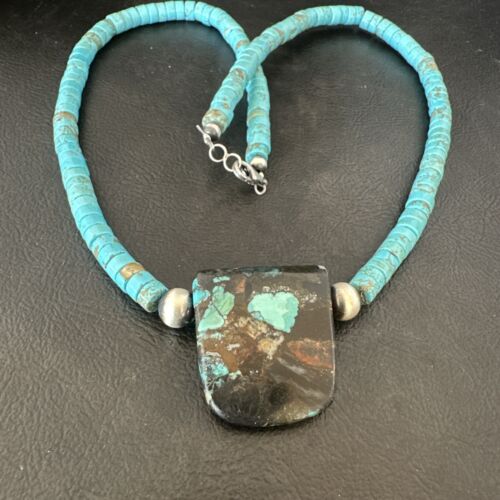 Navajo SpiderWeb Turquoise Heishi Pearls Necklace | Sterling Silver | 20" | Authentic Native American Handmade | 17032