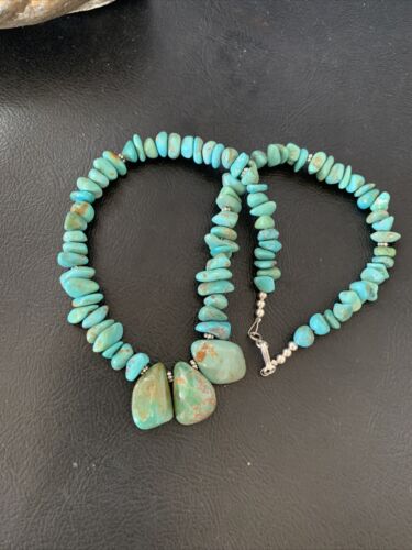 Navajo Blue Green Turquoise Necklace | Sterling Silver | 16" | Authentic Native American Handmade | 12915