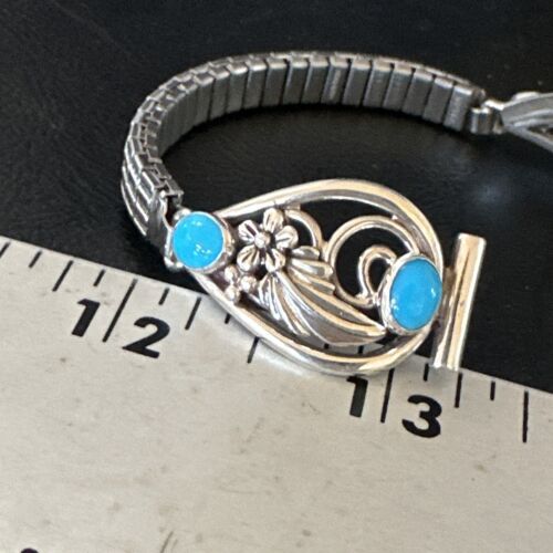 Navajo Blue Turquoise Watch Tips | Sterling Silver | Authentic Native American Old Pawn Jewelry | 15455
