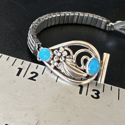 Navajo Blue Turquoise Watch Tips | Sterling Silver | Authentic Native American Old Pawn Jewelry | 15455