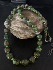 Navajo Green Spiderweb Turquoise Nugget Necklace | Sterling Silver | 23" | Authentic Native American Handmade | 14097