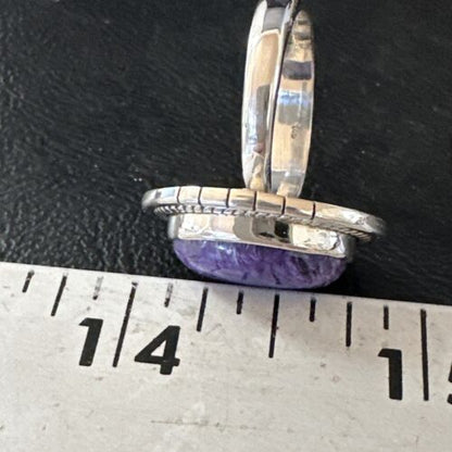 Navajo Purple Charoite Oval Ring | Sterling Silver | Sz 8 | Authentic Native American Handmade | 15541