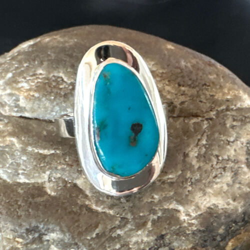 Navajo Blue Kingman Turquoise Ring | Sterling Silver | Sz 8 | Authentic Native American Handmade | 16589