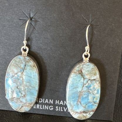Navajo Blue Turquoise Dangle Earrings | Sterling Silver | Authentic Native American Handmade | 15430