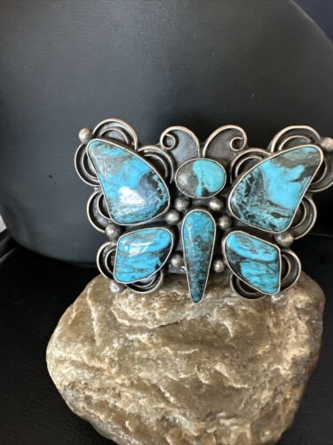 Navajo Butterfly Blue Turquoise Cuff Bracelet | Sterling Silver | Authentic Native American Handmade