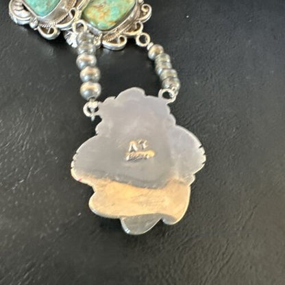 Navajo Green Royston Turquoise Pendant Necklace | Sterling Silver | Authentic Native American Handmade | 15252