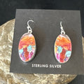 Navajo Blue Turquoise Red Spiny Oyster Inlay Dangle Earrings | Sterling Silver | Authentic Native American Handmade | 15562